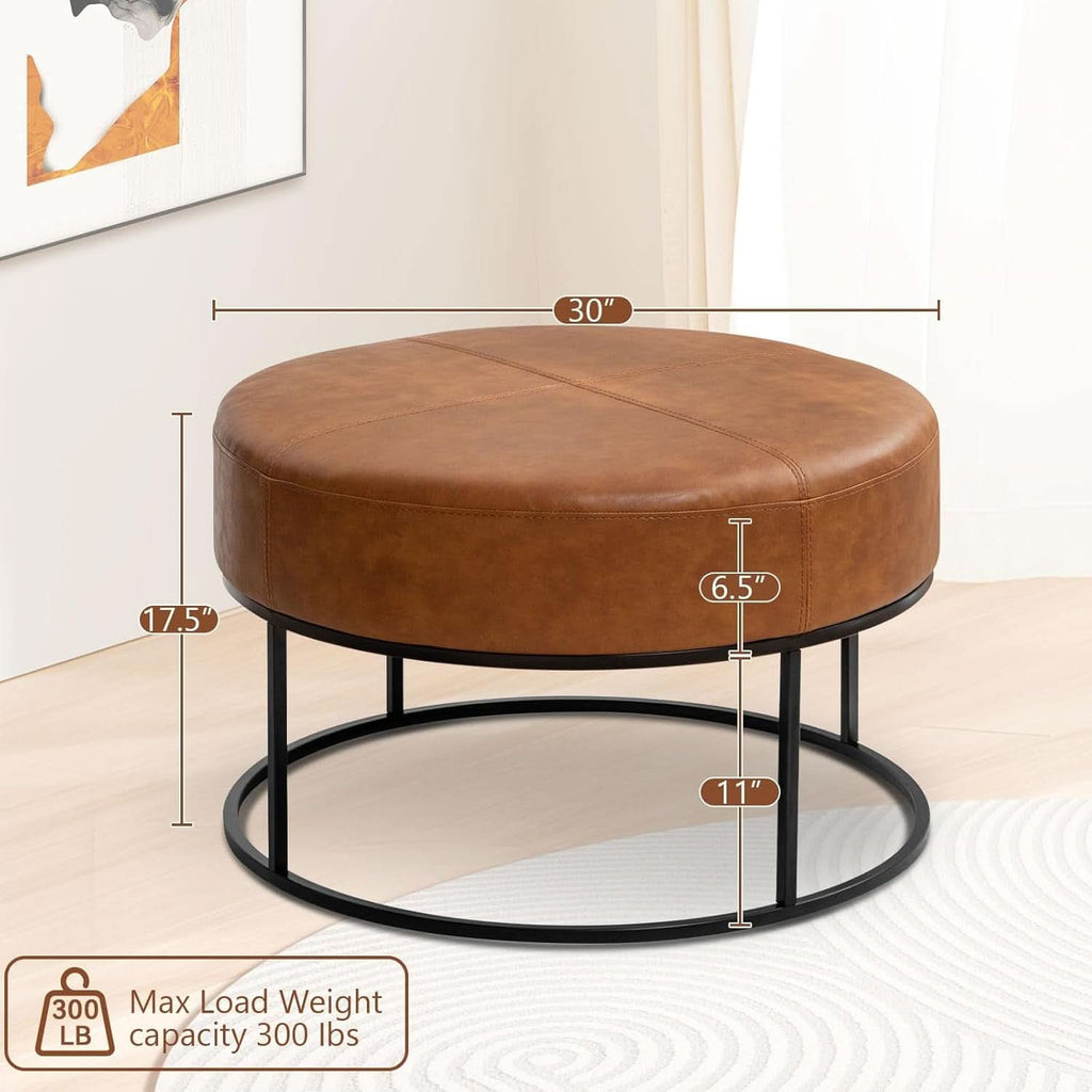Round Leatherette Upholstered Coffee Table Midnight Brown-1