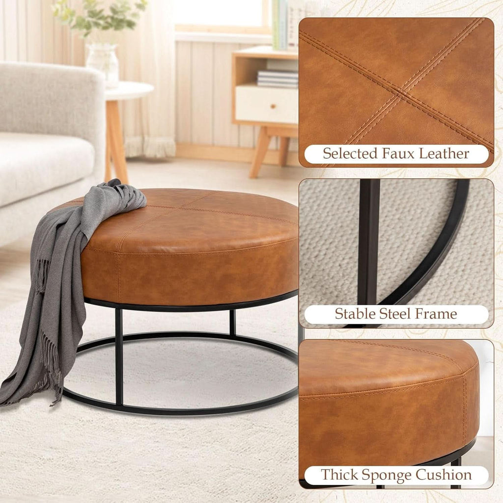 Round Leatherette Upholstered Coffee Table Midnight Brown-3