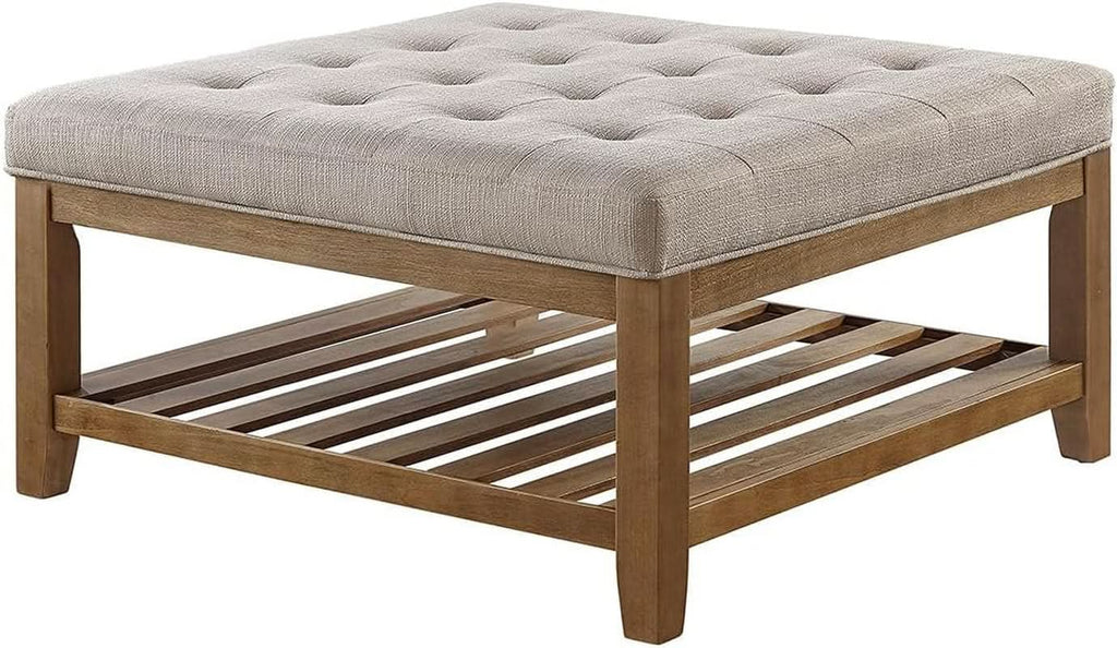 Large Upholstered Tufted Linen Ottoman Coffee Table-3
