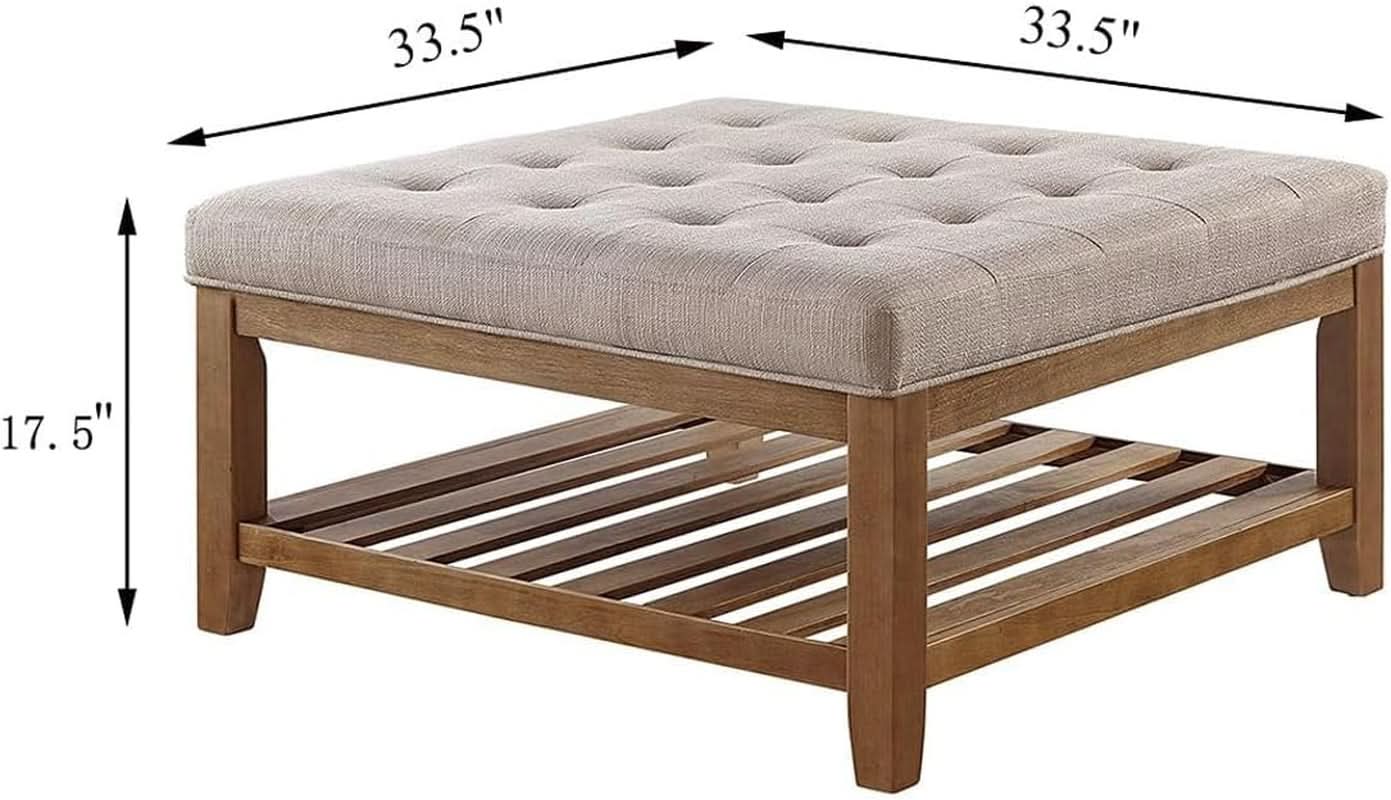 Large Upholstered Tufted Linen Ottoman Coffee Table-1