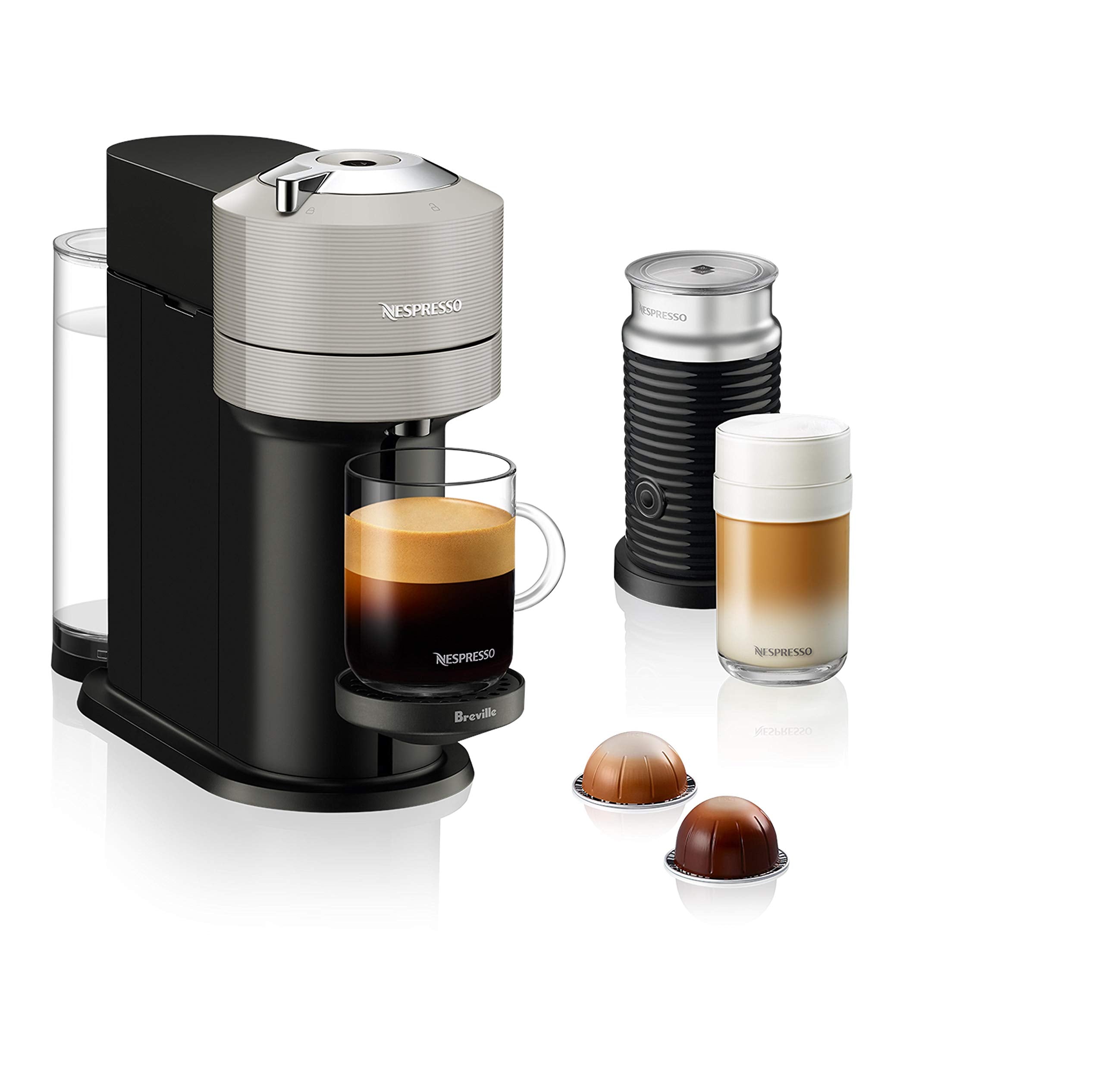 Nespresso Vertuo Next Coffee and Espresso Maker by Breville with Aeroccino Milk Frother Light Grey