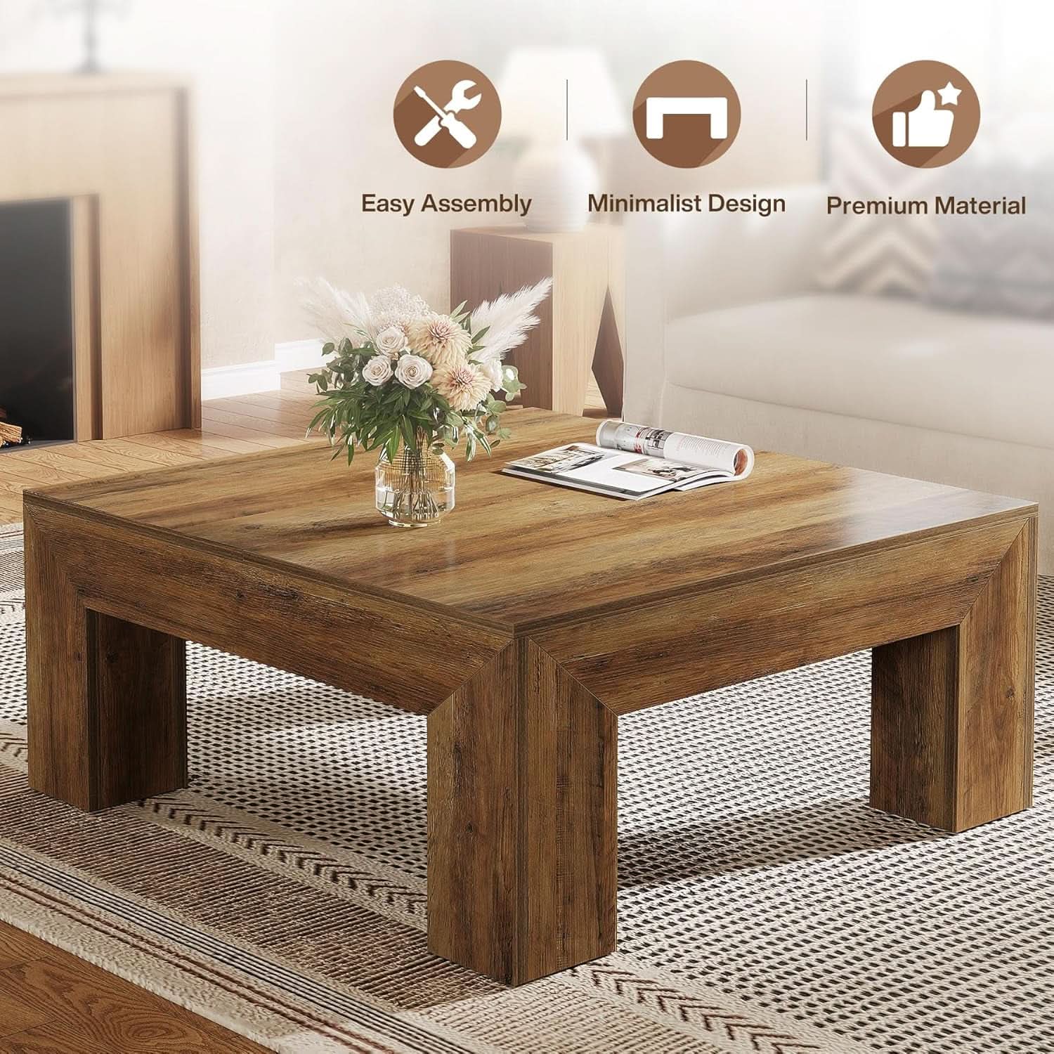 Rectangular Coffee Table ThirtyNine Inches Rustic Brown-4