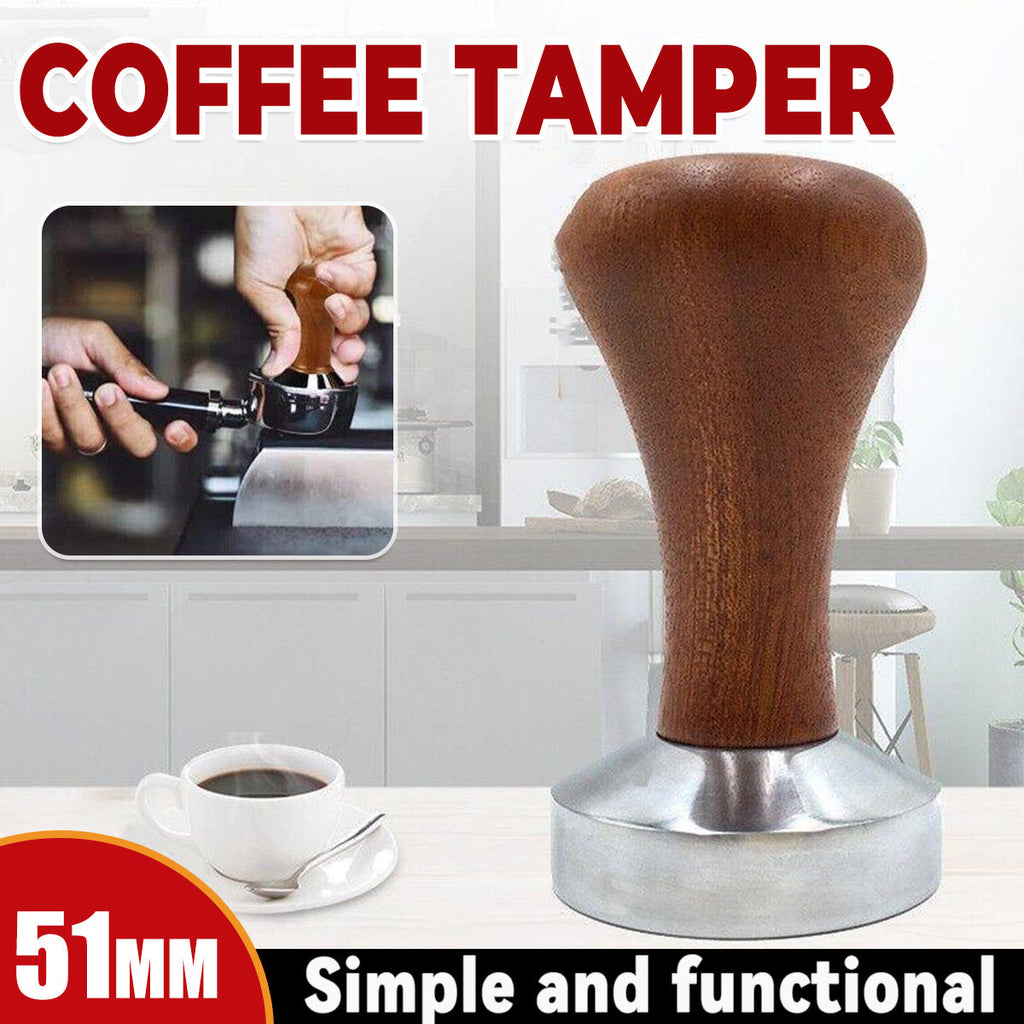 51mm Coffee Tamper Aluminum Alloy Base Wooden Handle for Espresso Machine-0