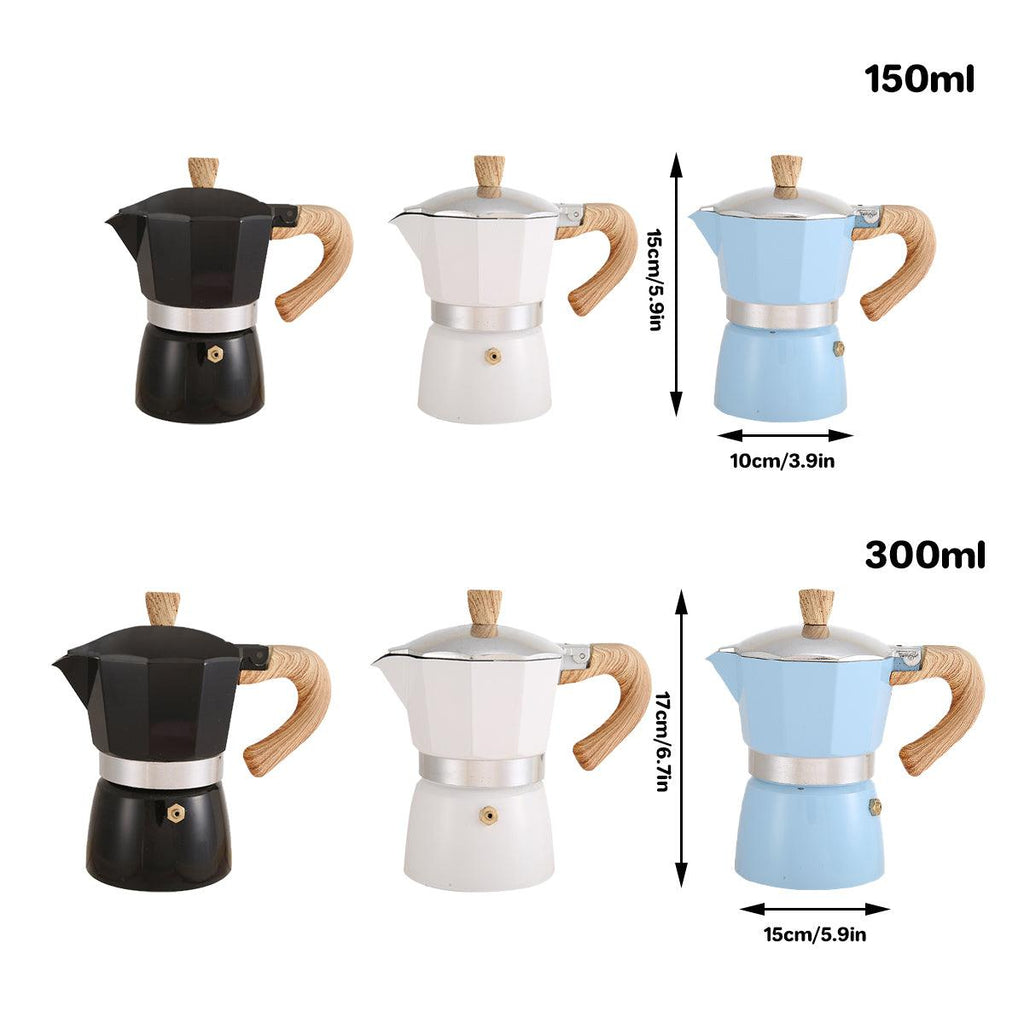 Portable Coffee Maker Wood Grain Handle Outdoor Manual Espresso Machine Camping - Blue-150ml-2