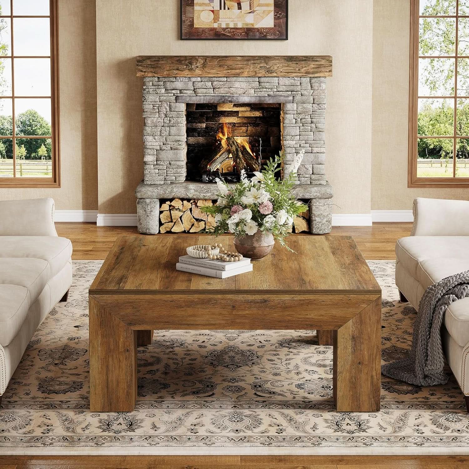 Rectangular Coffee Table ThirtyNine Inches Rustic Brown-2