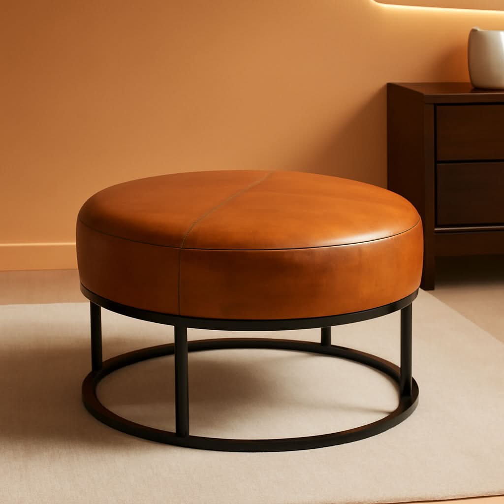 Round Leatherette Upholstered Coffee Table Midnight Brown-0