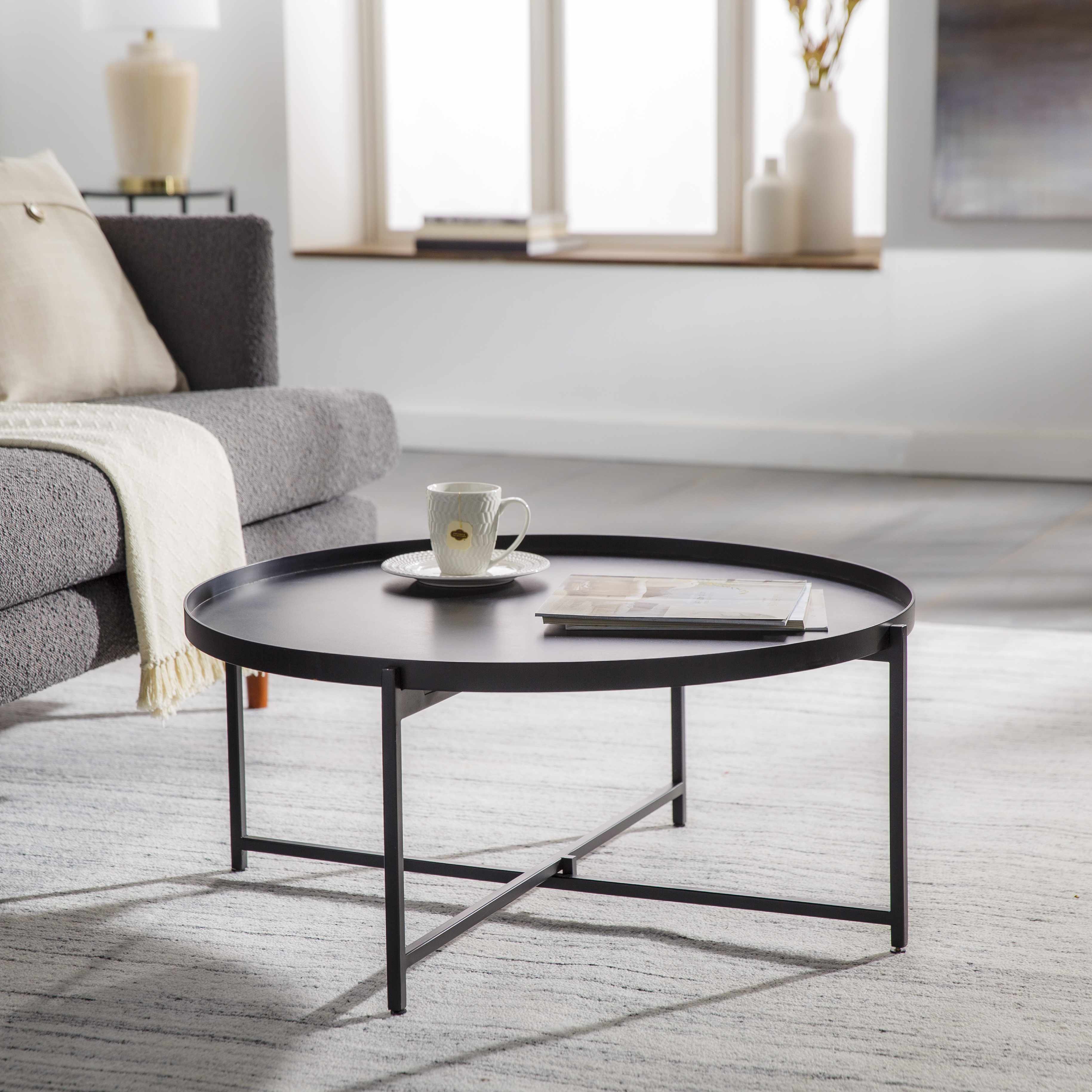 Black Metal Round Coffee Table - Clearance-1