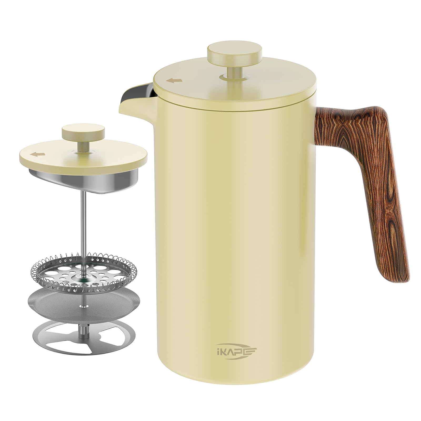IKAPE French Press Coffee Maker 34 OZ 304 Stainless Steel Espresso Coffee & Tea Maker with 4 Level Filtration System(Yellow)
