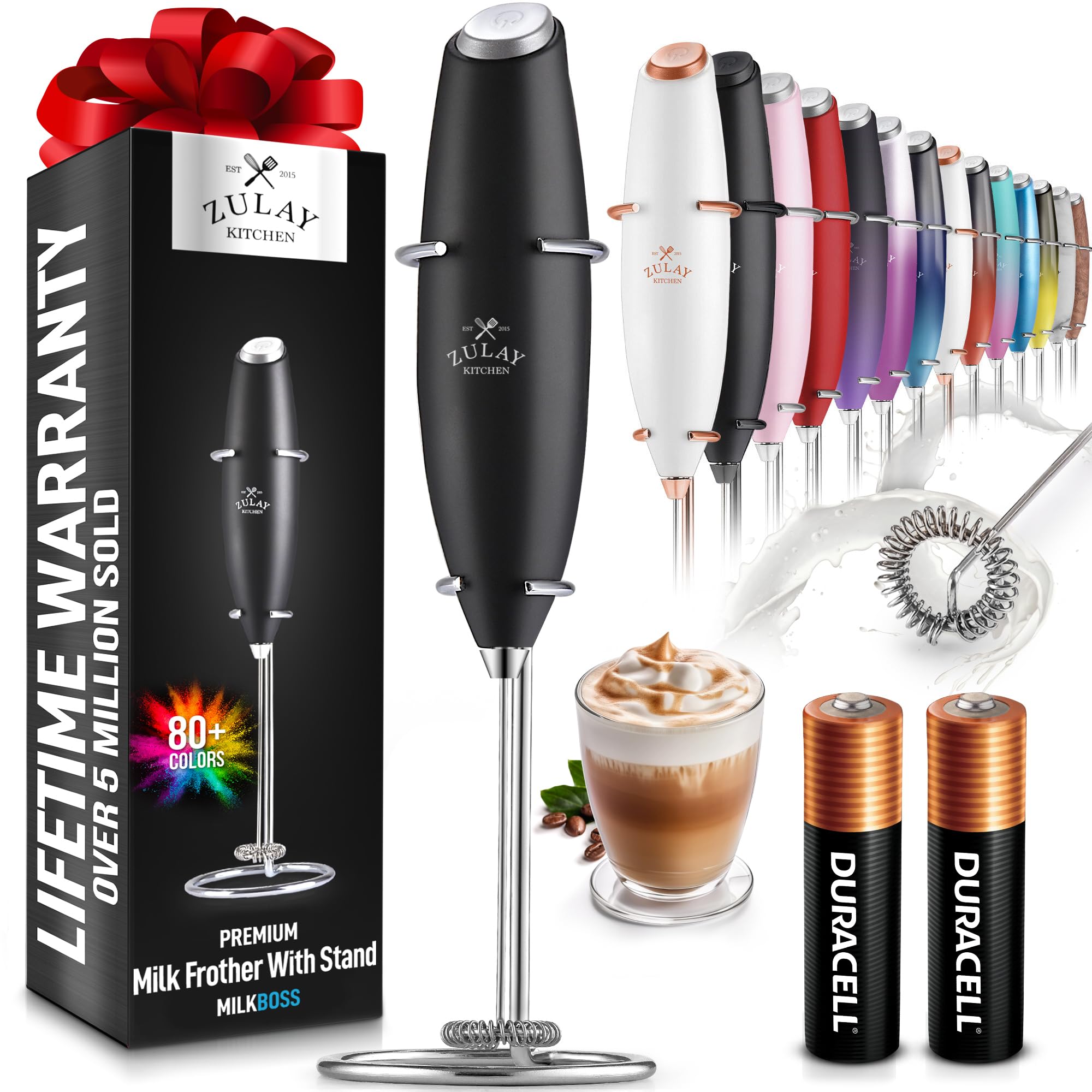 Zulay Kitchen Powerful Milk Frother Wand - Black