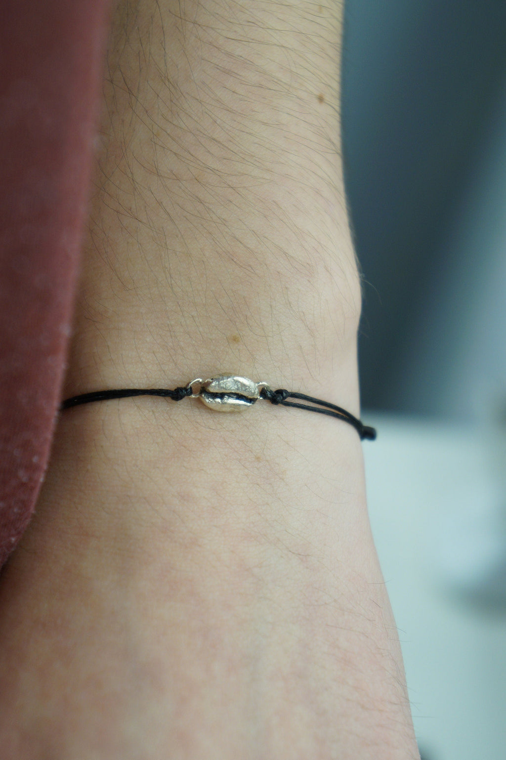 Coffee Bean Bracelet, Sterling Silver or Gold-Plated, Adjustable Cord, Minimalist Jewelry-3