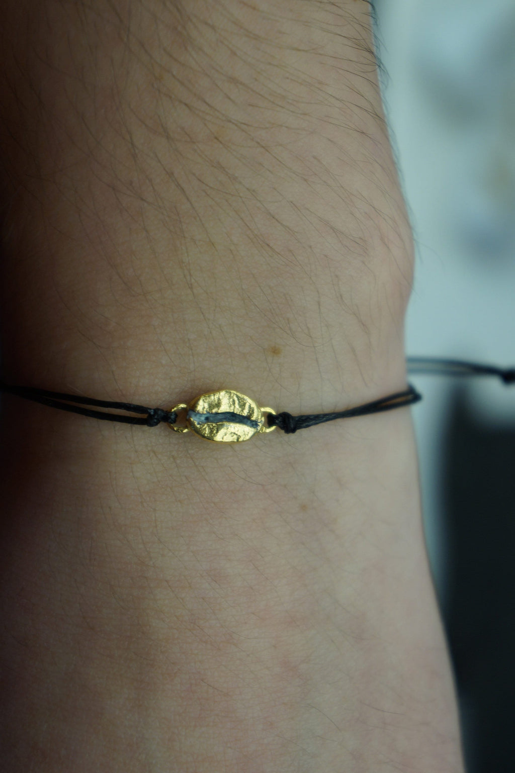 Coffee Bean Bracelet, Sterling Silver or Gold-Plated, Adjustable Cord, Minimalist Jewelry-0