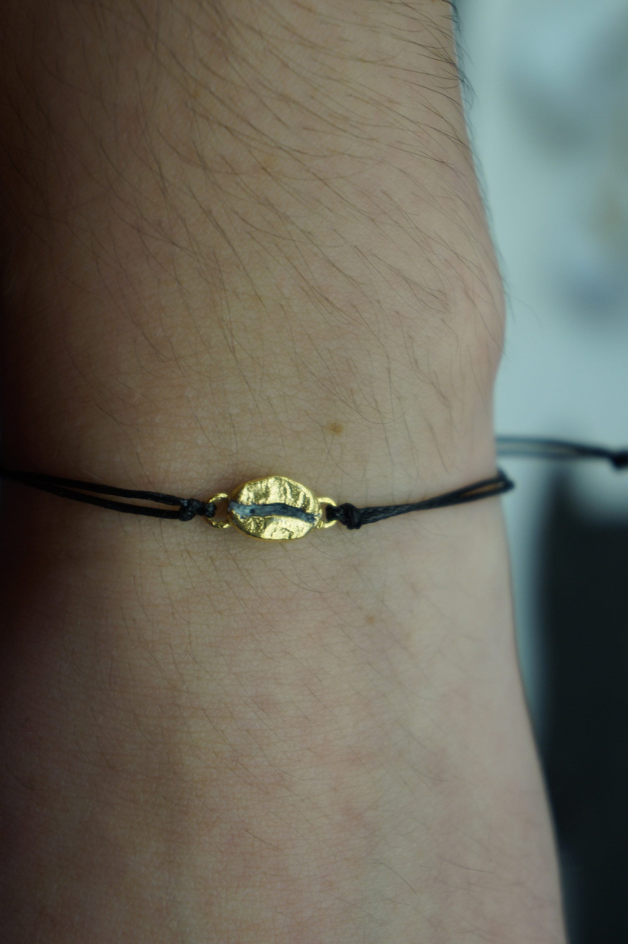 Coffee Bean Bracelet, Sterling Silver or Gold-Plated, Adjustable Cord, Minimalist Jewelry-0
