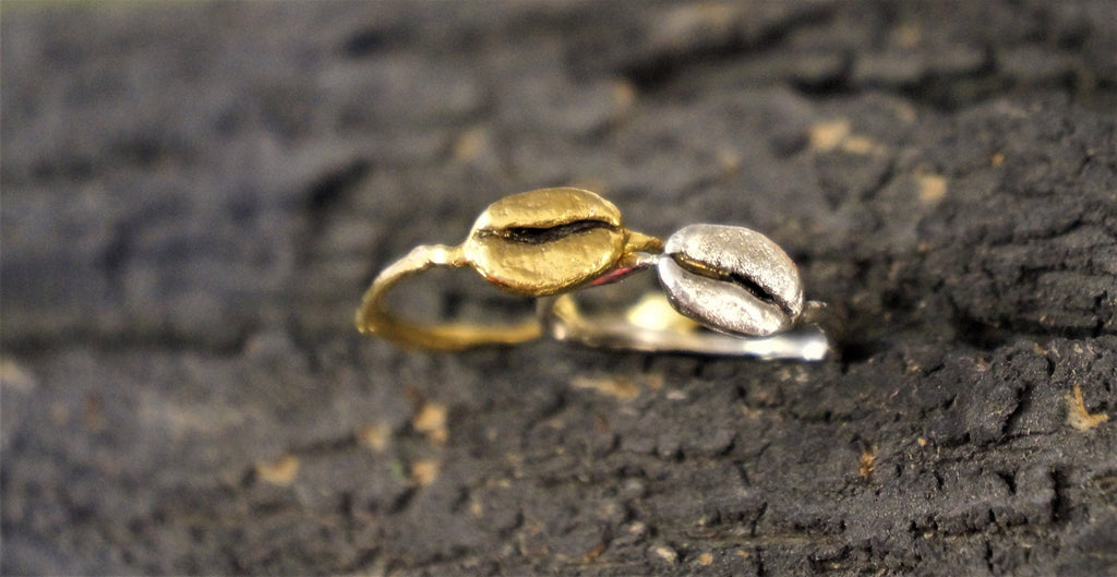 Silver Coffee Ring, Gold-Plated Sterling Silver Jewelry, Coffee Bean Ring, Gift for Her, Birthday Gift for Women, Handmade Jewelry-0