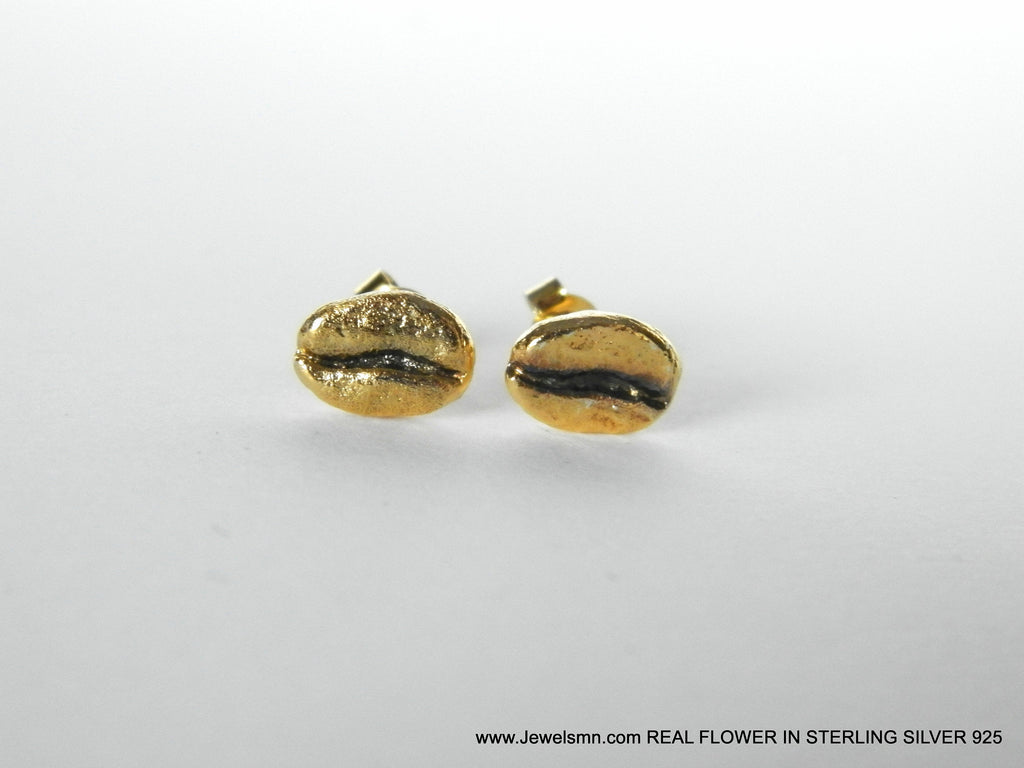 Gold-Plated Coffee Earrings, Gold-Plated Jewelry, Brass Studs, Coffee Bean Charm, Unique Gift Idea-1