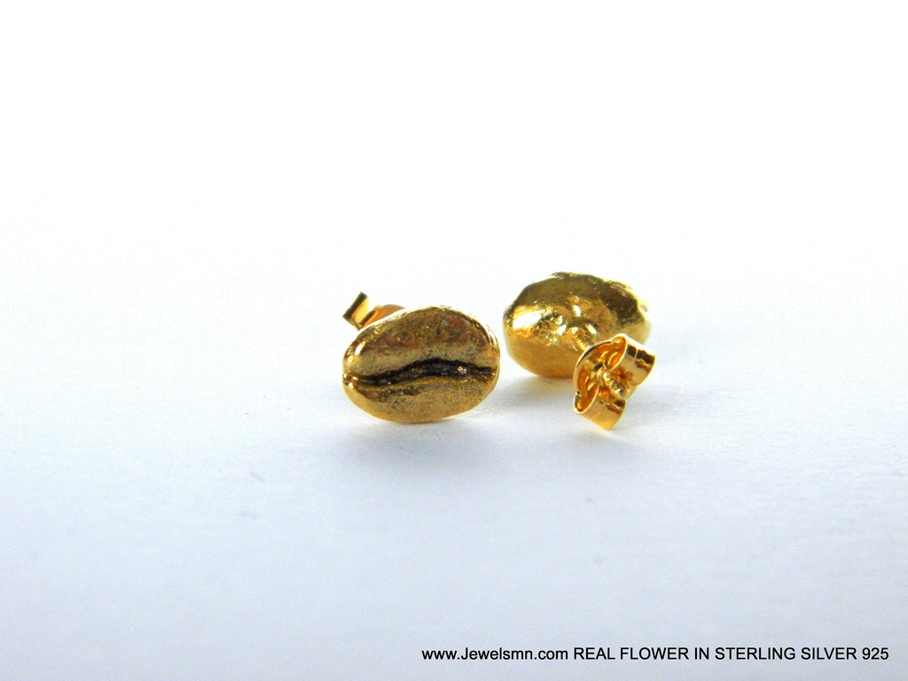 Gold-Plated Coffee Earrings, Gold-Plated Jewelry, Brass Studs, Coffee Bean Charm, Unique Gift Idea-3