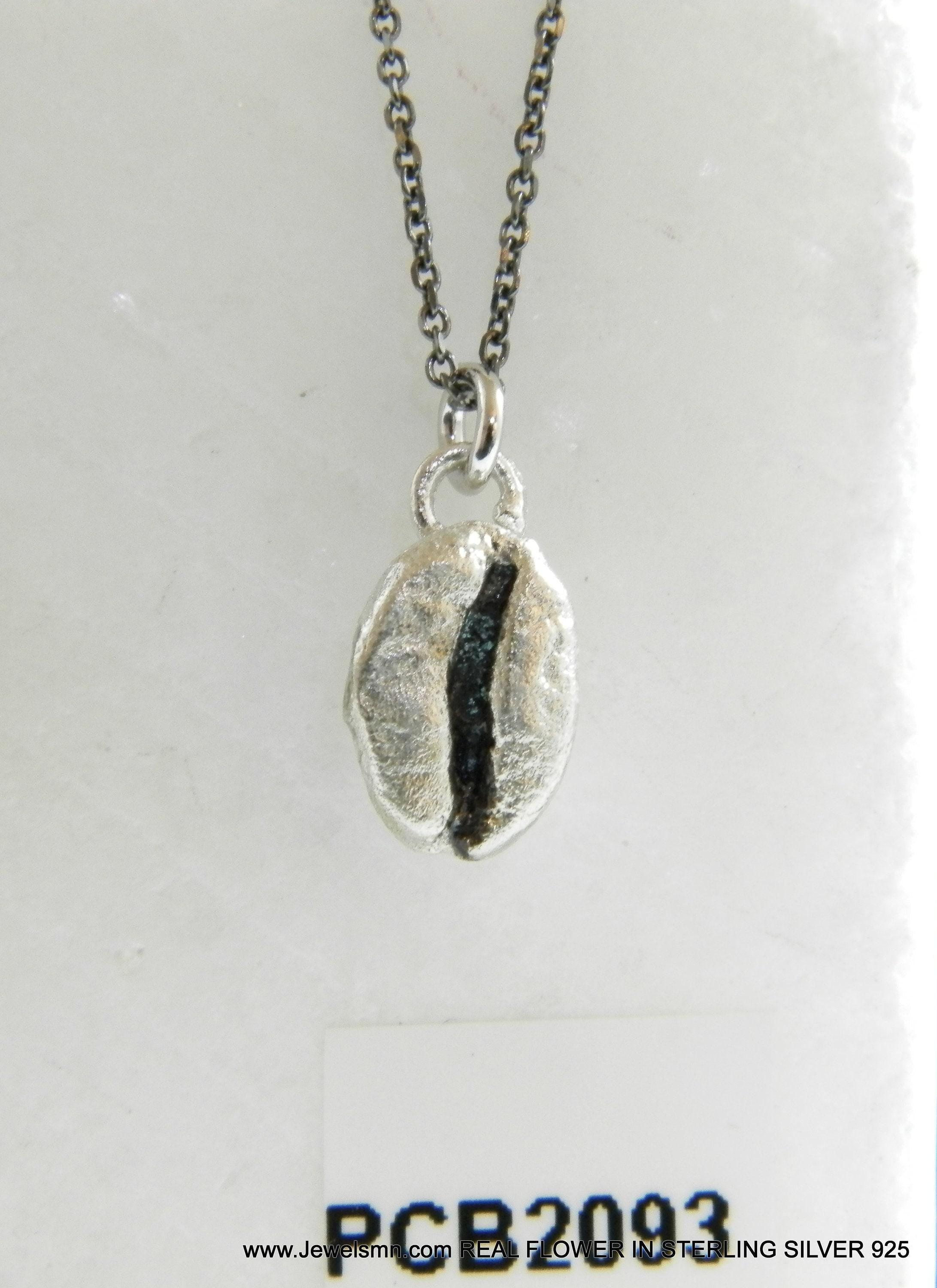 Silver Coffee Necklace, Sterling Silver Jewelry, Gold-Plated Silver Necklace, Silver Pendant, Coffee Bean Charm, Silver Charm-1