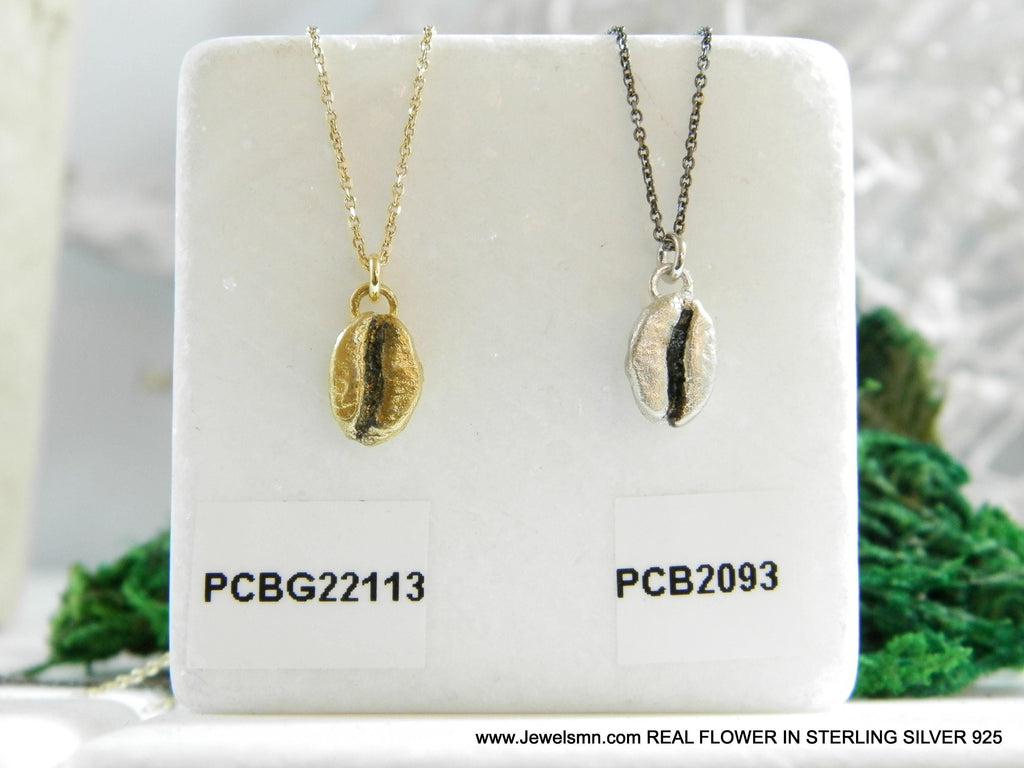 Silver Coffee Necklace, Sterling Silver Jewelry, Gold-Plated Silver Necklace, Silver Pendant, Coffee Bean Charm, Silver Charm-2