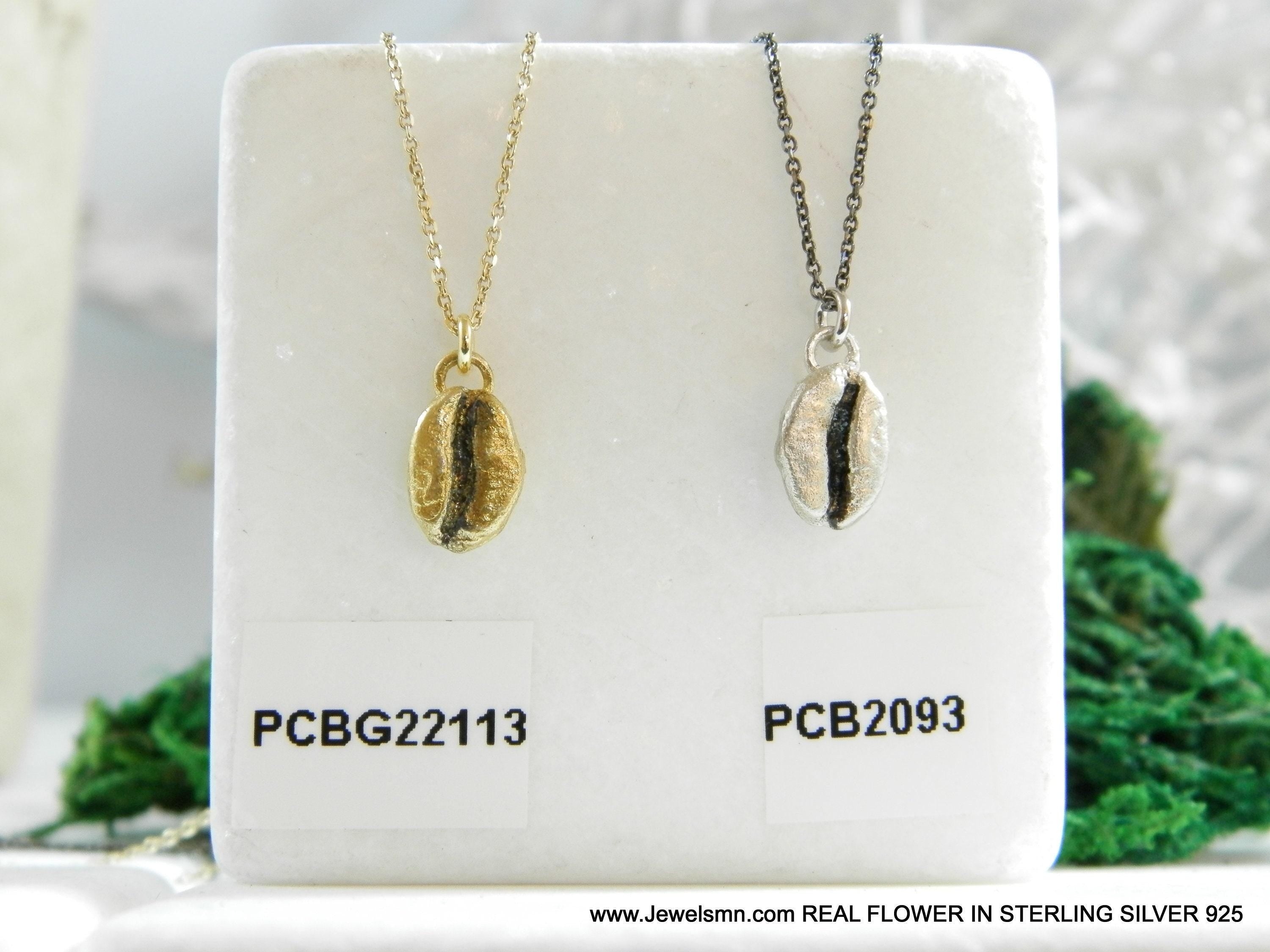 Silver Coffee Necklace, Sterling Silver Jewelry, Gold-Plated Silver Necklace, Silver Pendant, Coffee Bean Charm, Silver Charm-2