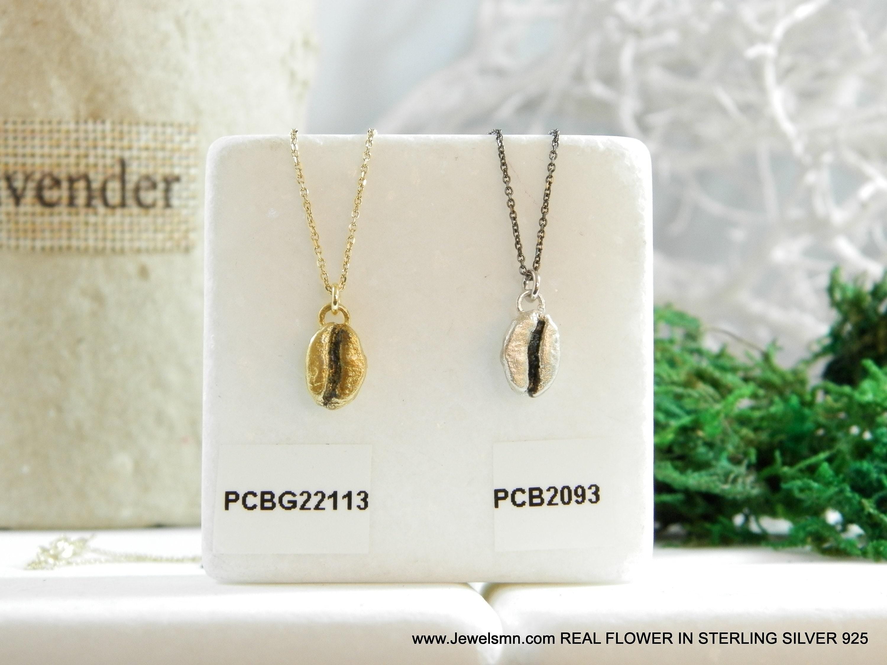 Silver Coffee Necklace, Sterling Silver Jewelry, Gold-Plated Silver Necklace, Silver Pendant, Coffee Bean Charm, Silver Charm-4