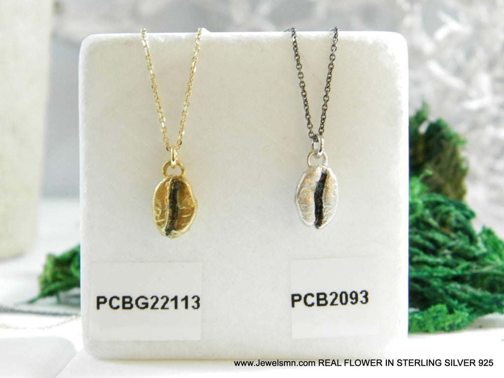 Silver Coffee Necklace, Sterling Silver Jewelry, Gold-Plated Silver Necklace, Silver Pendant, Coffee Bean Charm, Silver Charm-0