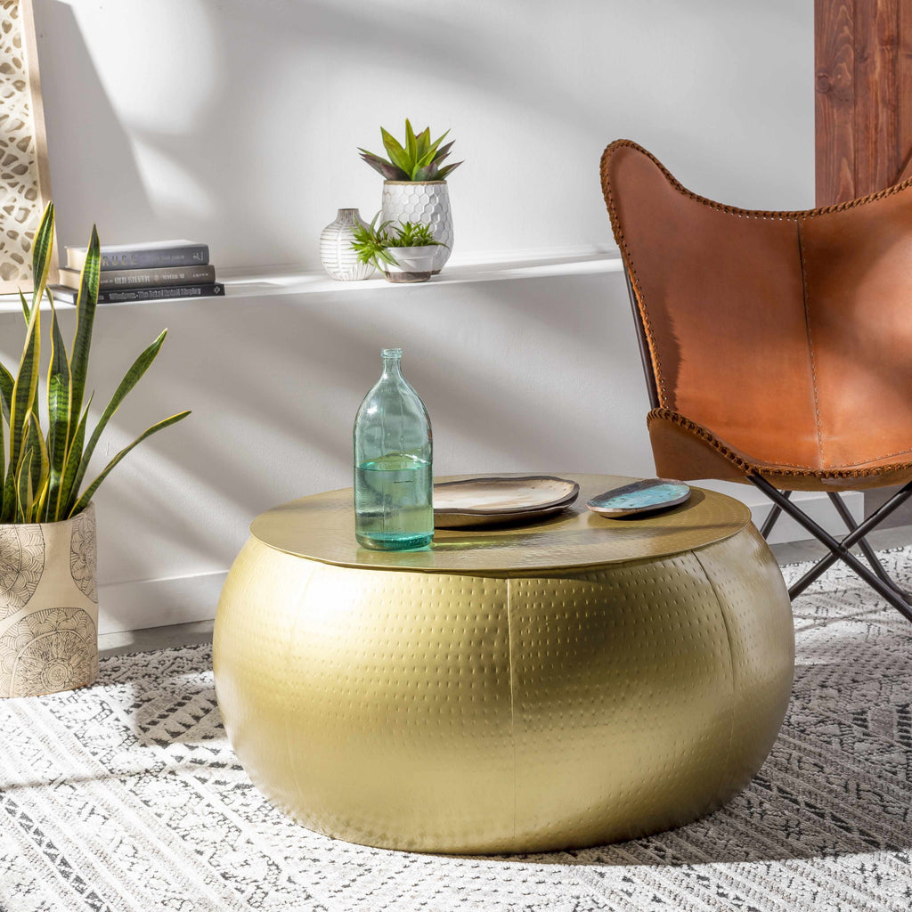 Lyncourt Golden Textured Round Coffee Table - Clearance-1